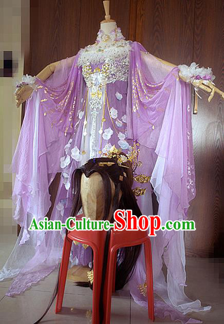 Top Chinese Traditional Game Role Young Beauty Lilac Dress Apparels Cosplay Fairy Dance Garment Costumes Ancient Princess Clothing