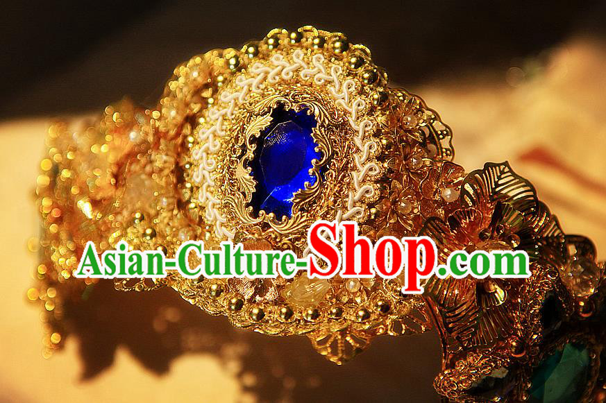Chinese Cosplay Infanta Hair Accessories Ancient Princess Golden Hair Crown Headwear Traditional Puppet Show Goddess Headpieces