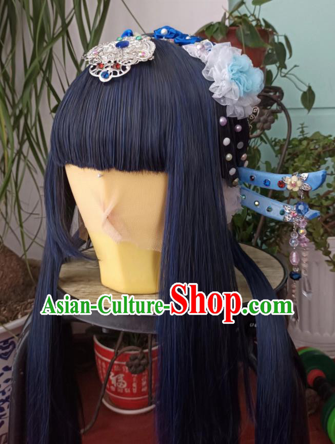 Chinese Traditional Puppet Show Linglong Xue Fei Hairpieces Cosplay Fairy Princess Hair Accessories Ancient Young Lady Wigs Headwear