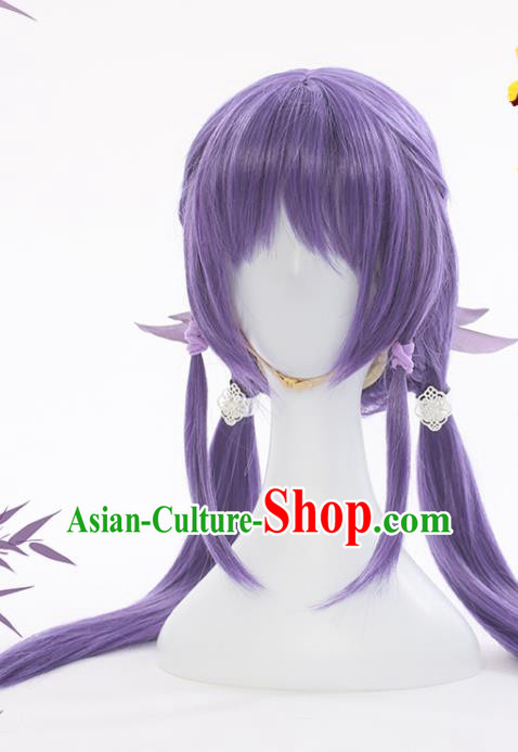 Handmade Cosplay Fairy Hairpieces Ancient Young Lady Purple Wigs Traditional Game Dou Luo Da Lu Bai Chenxiang Hair Accessories