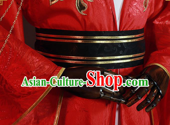 China Ancient Emperor Red Clothing Traditional Wedding Garment Costumes Cosplay Demon King Apparels