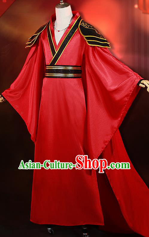 China Cosplay Swordsman Apparels Ancient Young Knight Red Clothing Traditional Wedding Garment Costumes