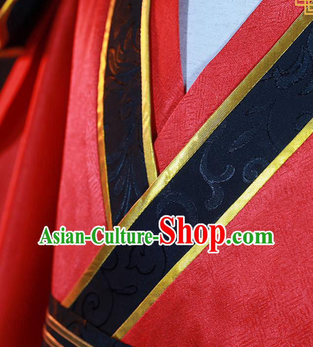 China Cosplay Swordsman Apparels Ancient Young Knight Red Clothing Traditional Wedding Garment Costumes