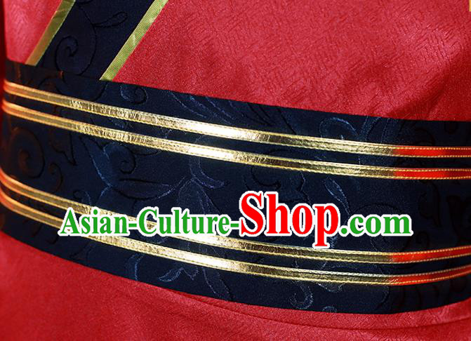 China Cosplay Swordsman Apparels Ancient Young Knight Red Clothing Traditional Wedding Garment Costumes