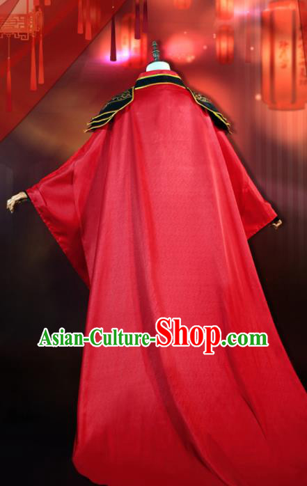 China Cosplay Swordsman Apparels Ancient Young Knight Red Clothing Traditional Wedding Garment Costumes