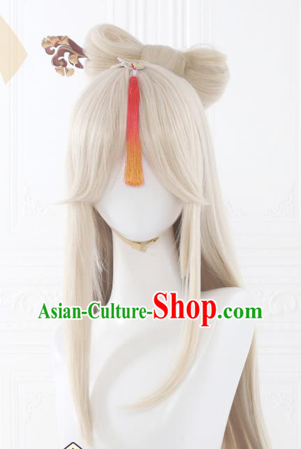 Handmade Moon Goddess Beige Wigs Traditional Game Young Lady Hair Accessories Cosplay Fairy Hairpieces
