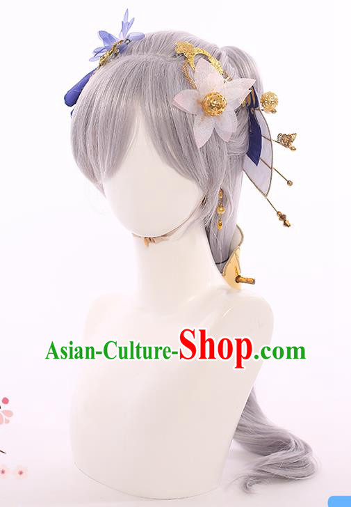 Handmade Demon Angel Grey Wigs Traditional Game Princess Hair Accessories Cosplay Fairy Hairpieces