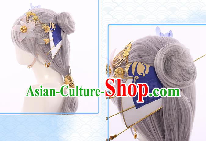 Handmade Demon Angel Grey Wigs Traditional Game Princess Hair Accessories Cosplay Fairy Hairpieces