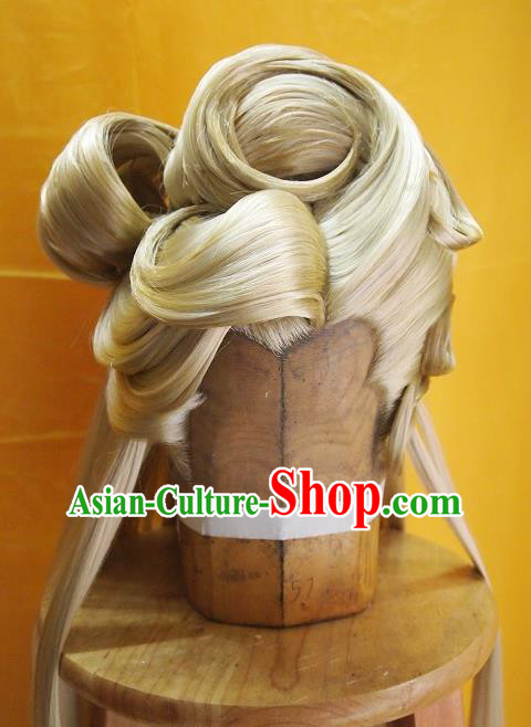 China Traditional Puppet Show Goddess Hair Accessories Cosplay Queen Hairpieces Ancient Swordswoman Golden Wigs Headdress