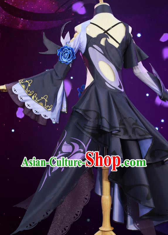 Custom Cartoon Young Lady Clothing Cosplay Angel Garment Costumes Female Warrior Black Dress