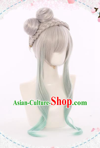 Handmade Traditional Game Young Lady Hair Accessories Cosplay Goddess Hairpieces Ancient Fairy Princess Gray Wigs
