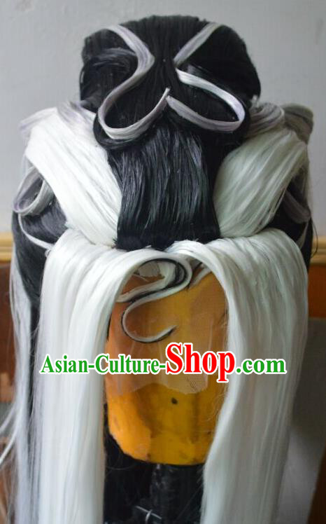 China Cosplay Demon Queen Hairpieces Ancient Empress Wigs Headdress Traditional Puppet Show Taoist Nun Hair Accessories