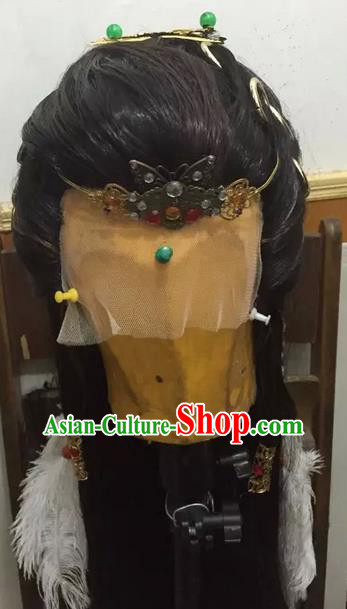 Chinese Ancient Prince Periwig Hair Accessories Handmade Cosplay Swordsman Headdress Traditional Puppet Show Beijing King Wigs Hairpieces