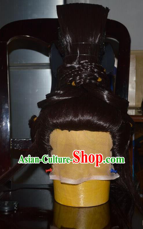 China Traditional Puppet Show Empress Hair Accessories Cosplay Fairy Hairpieces Ancient Queen Brown Wigs Headdress