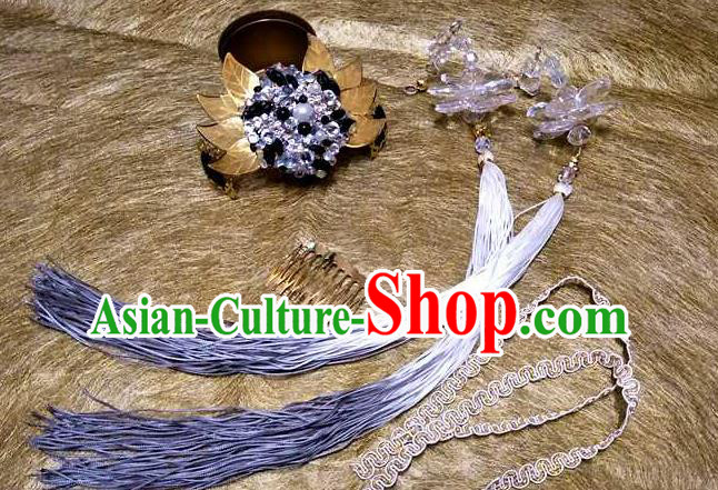 Chinese Handmade Cosplay Swordsman Headpieces Traditional Puppet Show Tan Wuyu Hairdo Crown Ancient Immortal Hair Accessories