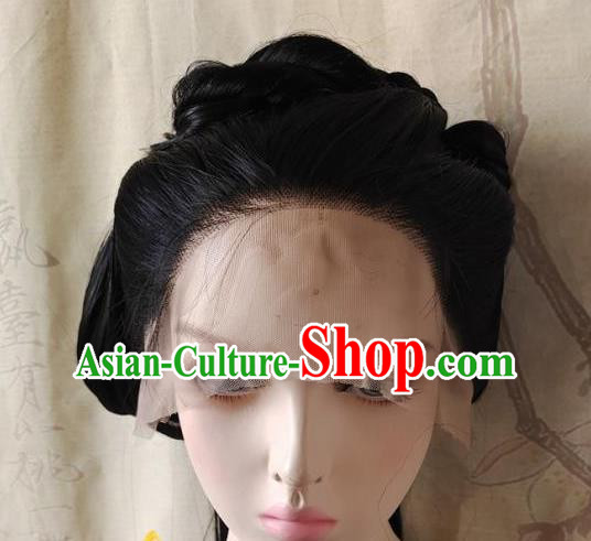 China Ancient Swordswoman Hairpieces Traditional Song Dynasty Young Lady Hair Accessories Cosplay Female Knight Wigs Headwear