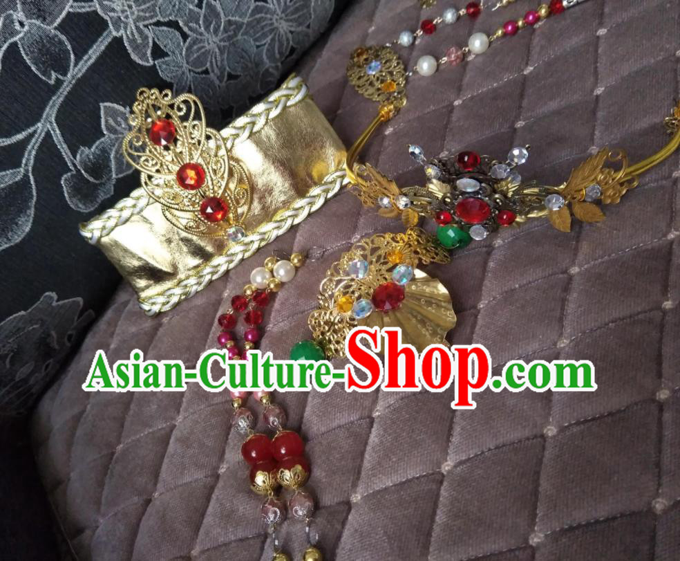 Chinese Handmade Cosplay King Headpieces Traditional Puppet Show Prince Hairdo Crown Ancient Emperor Hair Accessories