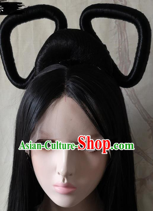China Ancient Palace Lady Hairpieces Traditional Classical Dance Hair Accessories Cosplay Imperial Consort Front Lace Wigs Headwear