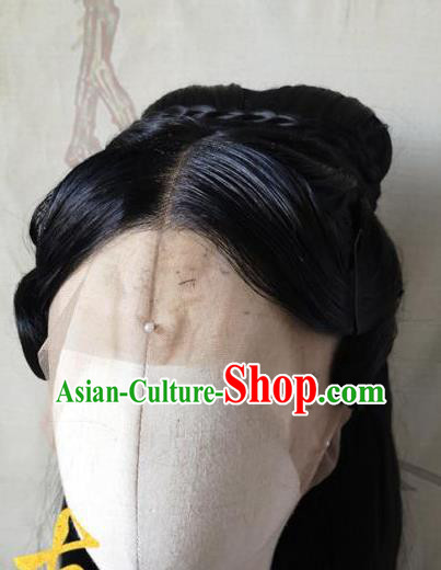 China Cosplay Palace Lady Front Lace Wigs Headwear Ancient Young Beauty Hairpieces Traditional Song Dynasty Princess Hair Accessories