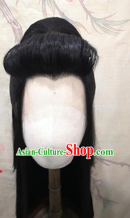 Chinese Ancient Knight Hair Accessories Handmade Cosplay Swordsman Dongfang Bubai Hairpieces Traditional Hanfu Front Lace Wigs Headdress