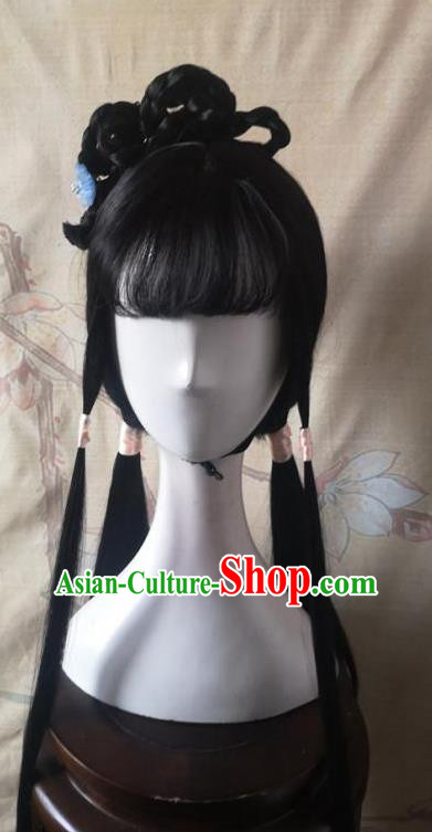 China Traditional Ming Dynasty Young Lady Hair Accessories Cosplay Noble Beauty Lin Daiyu Wigs Headwear Ancient Princess Hairpieces