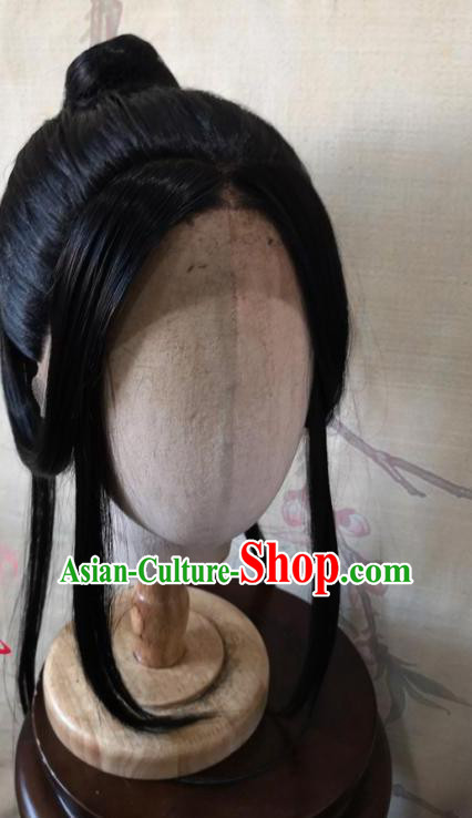 China Ancient Swordswoman Hairpieces Traditional Hanfu Hair Accessories Cosplay Female Knight Front Lace Wigs Headwear
