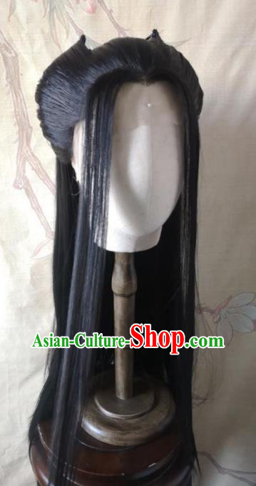 China Traditional Hanfu Young Woman Hair Accessories Cosplay Fairy Princess Front Lace Wigs Headwear Ancient Swordswoman Hairpieces