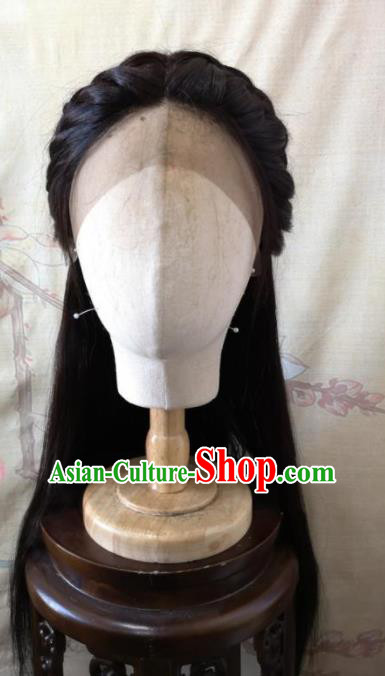 China Ancient Palace Princess Hairpieces Traditional Hanfu Young Beauty Hair Accessories Cosplay Xiao Feng Front Lace Wigs Headwear