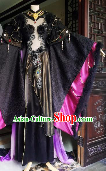 Custom Chinese Cosplay Fairy Queen Garment Costumes Puppet Show Goddess Black Dress Outfits Ancient Empress Clothing