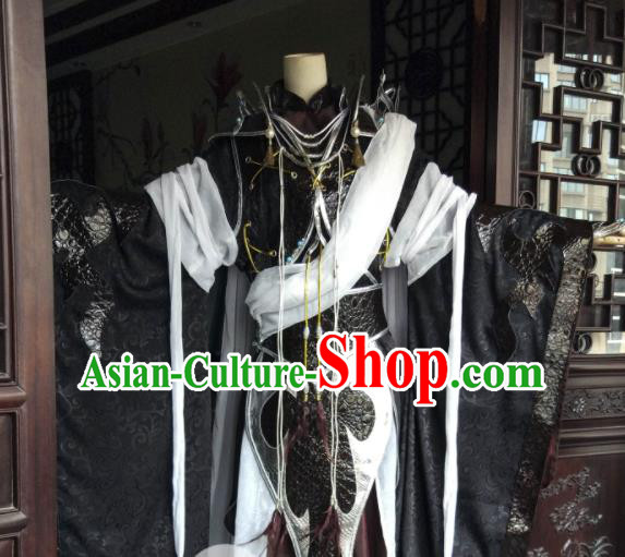 China Ancient Royal Highness Black Robe Clothing Traditional Puppet Show King Garment Costumes Cosplay Emperor Apparels