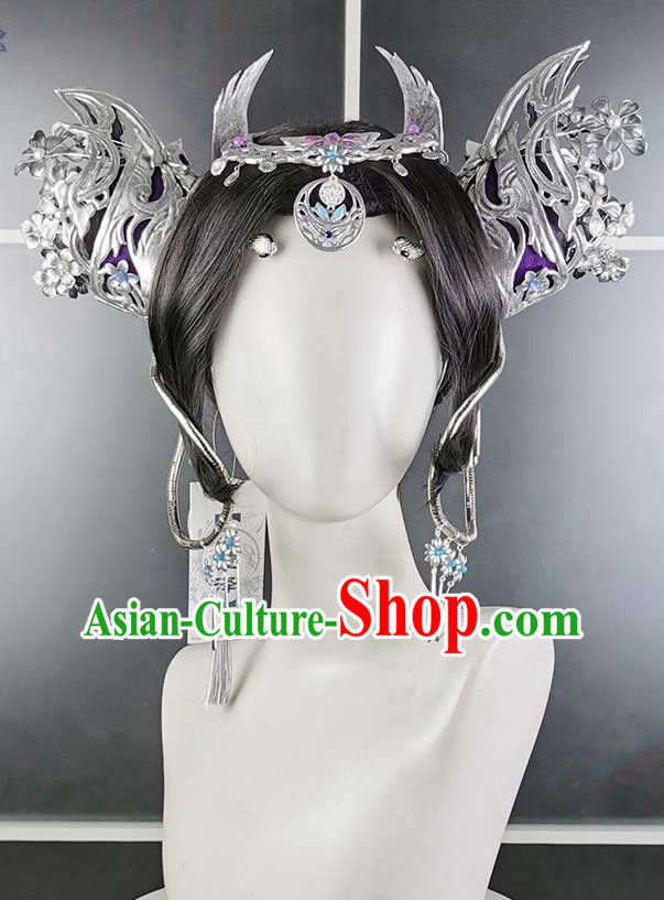 China Cosplay Fairy Wigs and Hair Crown Headwear Ancient Young Lady Hairpieces Traditional Game Role Female Hair Accessories