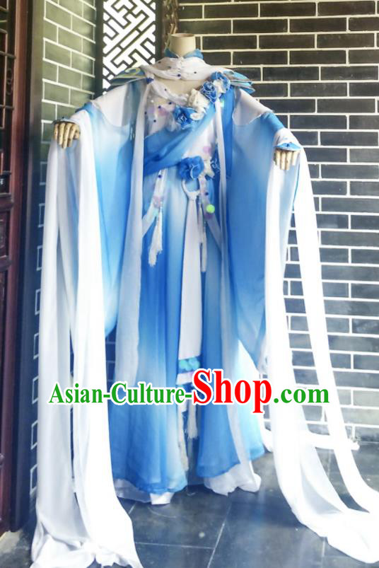 Custom Chinese Puppet Show Empress Bai Lianfei Blue Dress Outfits Ancient Imperial Consort Clothing Cosplay Goddess Garment Costumes