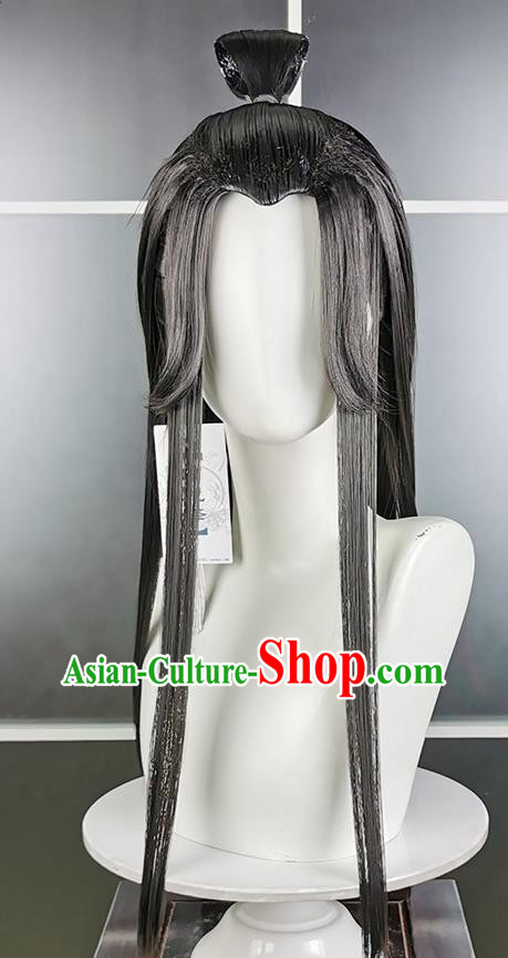 Chinese Cosplay Taoist Priest Hairpieces Traditional JX Online Black Wigs Headdress Ancient Swordsman Hair Accessories