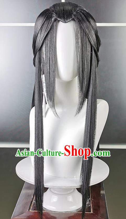 China Ancient Young Lady Hairpieces Traditional Qin Dynasty Swordswoman Hair Accessories Cosplay Female Knight Black Wigs Headwear