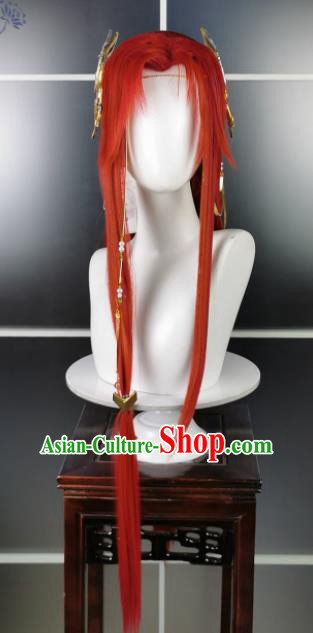 Chinese Ancient Swordsman Hair Accessories Cosplay Young Knight Hairpieces Traditional JX Online Hero Red Wigs Headdress