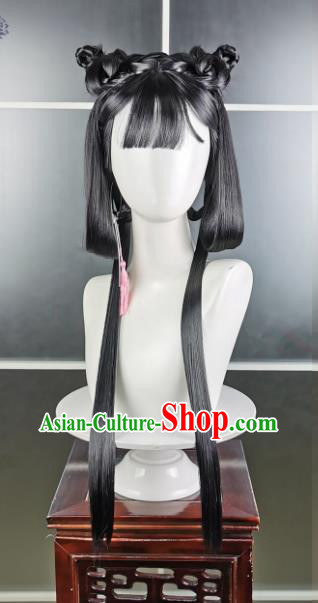 China Ancient Young Lady Hairpieces Traditional Ming Dynasty Female Hair Accessories Cosplay Fairy Bangs Wigs Headwear