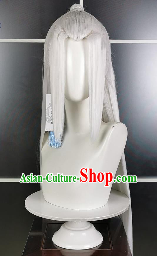 Chinese Ancient Prince Hair Accessories Cosplay Swordsman Gray Wigs Hairpieces Traditional JX Online Xie Yunliu Headdress