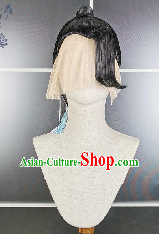 Chinese Traditional Handmade Front Lace Wigs Headdress Ancient Young Hero Hair Accessories Cosplay Swordsman Hairpieces
