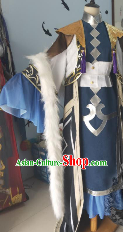 China Ancient Young Childe Clothing Traditional Game Role Sima Yi Garment Costumes Cosplay Swordsman Navy Apparels
