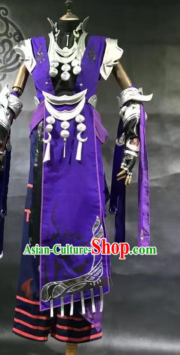 China Cosplay Swordsman Armor Apparels Ancient Young General Purple Clothing Traditional JX Online Chivalrous Kawaler Garment Costumes