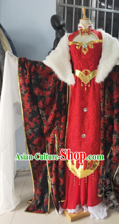Custom Chinese Traditional Puppet Show Queen Red Dress Outfits Ancient Demon Empress Clothing Cosplay Monarchess Garment Costumes