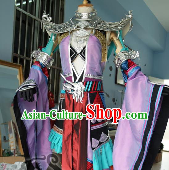 Custom Chinese Ancient Princess Clothing Cosplay Swordswoman Garment Costumes Traditional Female Warrior Purple Dress Outfits