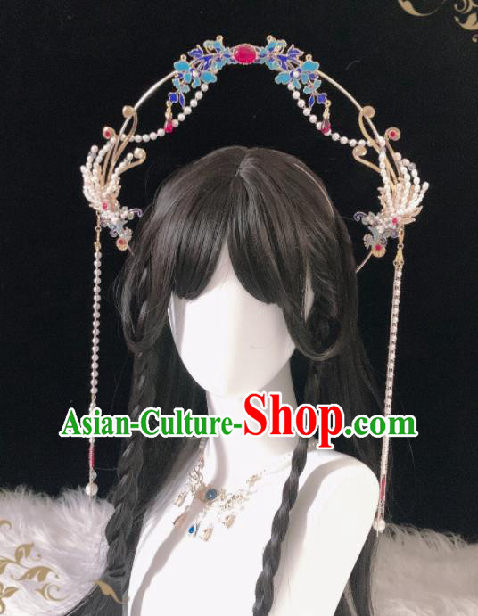 Handmade China Queen Phoenix Chaplet Headdress Cosplay Goddess Royal Crown Halloween Performance Hair Accessories