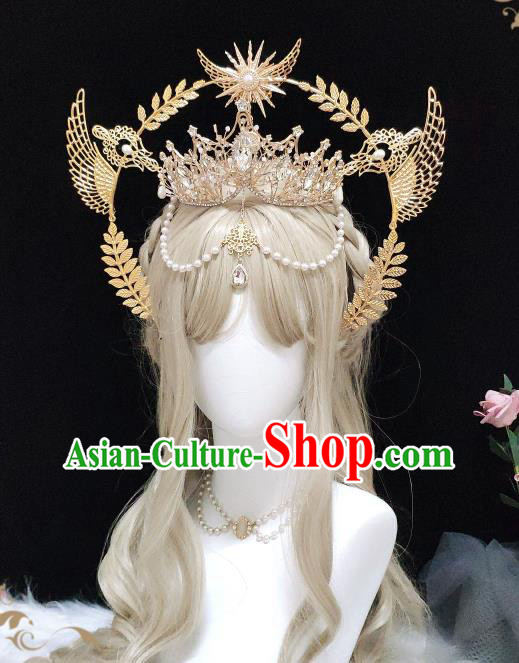 Handmade Cosplay Angel Golden Royal Crown Retro Goddess Hair Accessories Baroque Queen Aureole Headdress