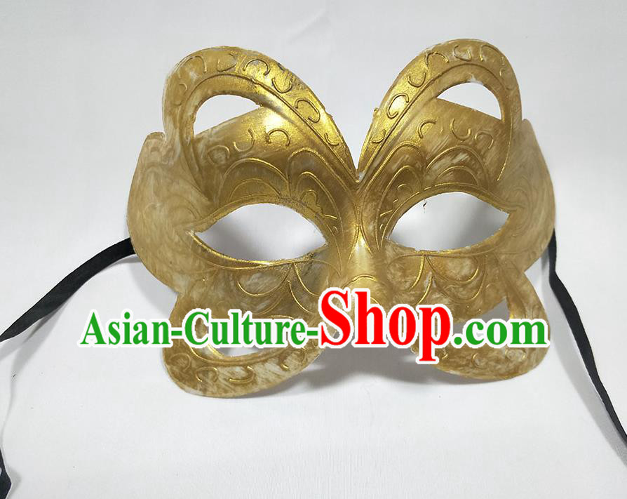 Handmade Stage Show Decorations Halloween Male Headdress Cosplay Warrior Golden Mask Masque Face Accessories