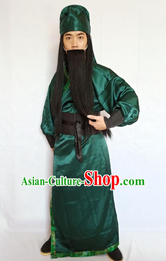 Top China Ancient General Green Robe Apparels Cosplay Swordsman Clothing Romance of the Three Kingdoms Guan Yu Garment Costumes and Headwear
