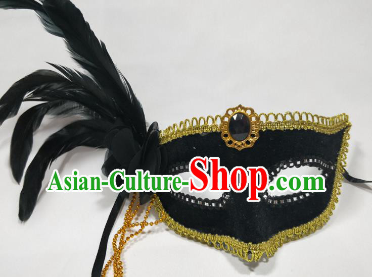 Handmade Halloween Black Feather Headdress Cosplay Performance Mask Masque Face Accessories Stage Show Decorations