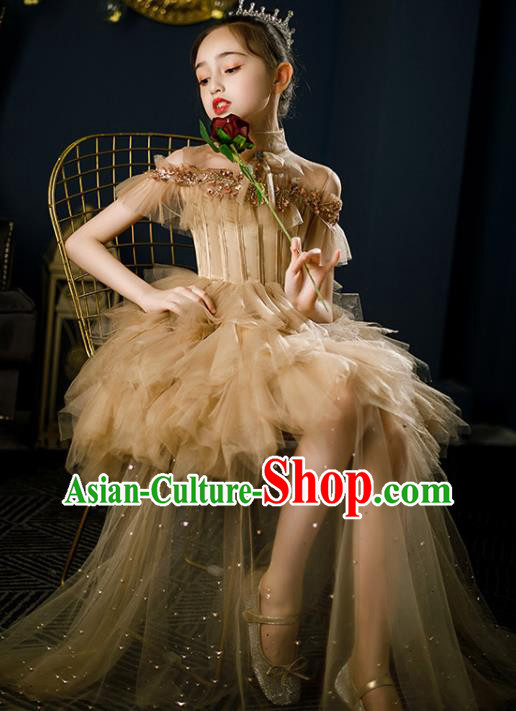 Custom Children Catwalks Clothing Princess Yellow Veil Dress Baby Compere Garment Costumes Girl Stage Show Fashion
