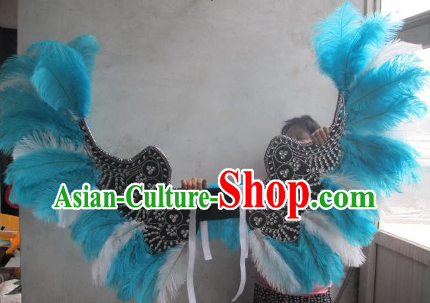 Top Halloween Catwalks Decorations Cosplay Angel Props Stage Show Blue Feather Butterfly Wings Brazilian Carnival Accessories