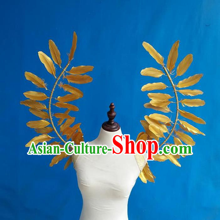 Top Cosplay Angel Props Opening Dance Golden Feather Wings Brazilian Parade Accessories Halloween Catwalks Back Decorations